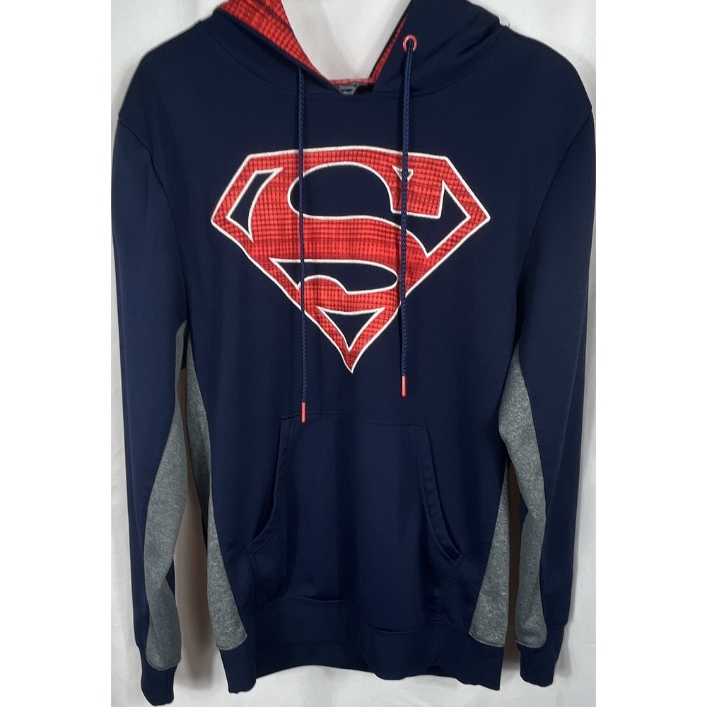 Superman Men's Blue/Red Graphic Print Pullover Hoodie w/ Pockets Size Medium